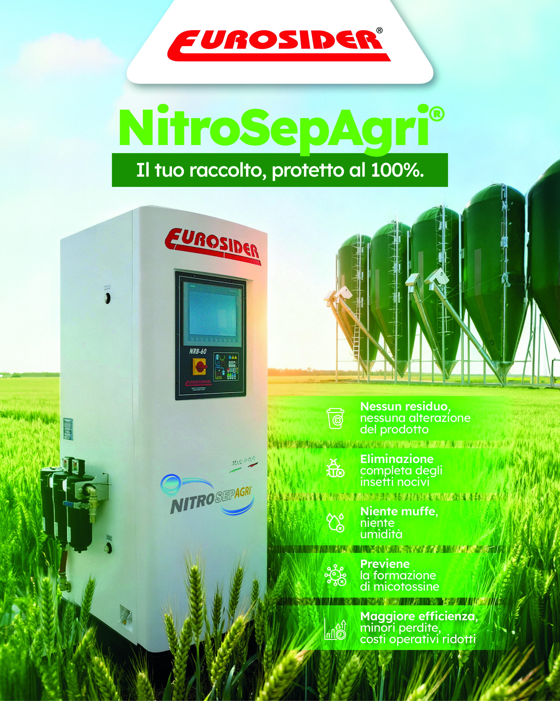 NitrosepAgri® Sistema industriale di conservazione biologica in atmosfera controllata.